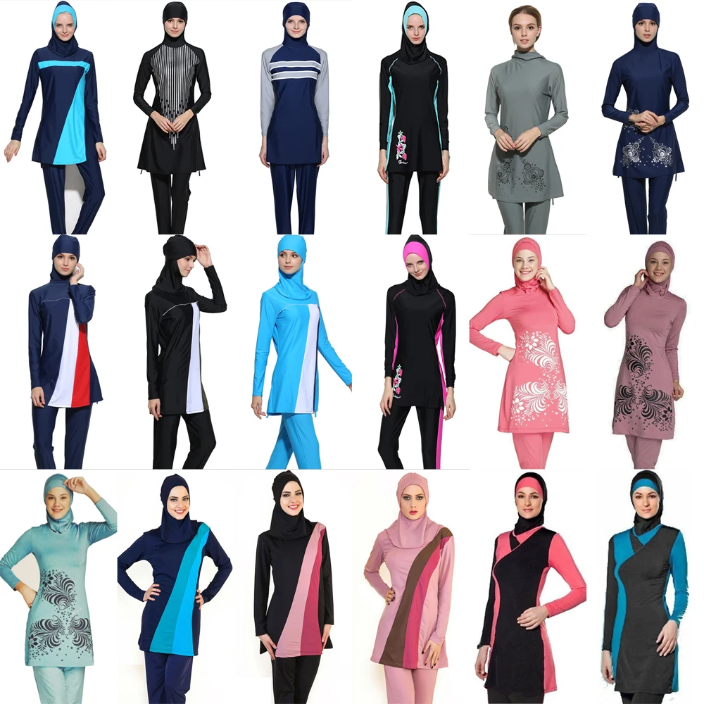 Günstig Plus Größe Muslimischen Bademode Frauen Druck Volle Abdeckung Badeanzug Islamischen Frauen Schwimmen Tragen Hijab Islam Burkinis Beachwear badeanzug