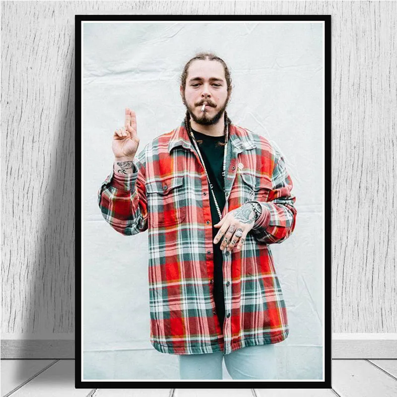 Холст масляные краски в качестве подарка Post Malone Rapper хип хоп музыка ПЕВЕЦ звезда плакатный принт искусство настенные картины гостиная домашний декор - Цвет: Белый