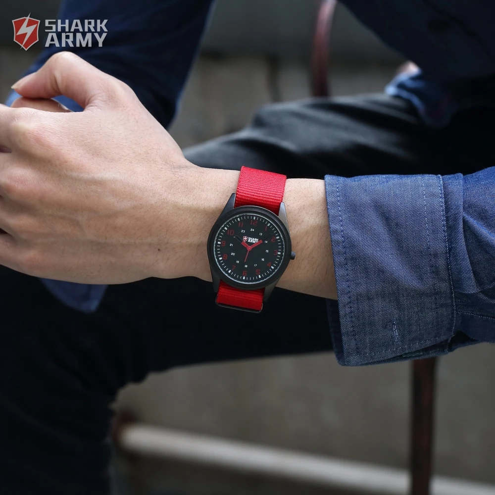 Fashion SHARK ARMY Brand Men Slim Thin 24Hrs Analog Military Sports Relogio Nylon Fabric Red Strap Wrist Watch Masculino /SAW037 Fashion SHARK ARMY Brand Men Slim Thin 24Hrs Analog Military Sports Relogio Nylon Fabric Red Strap Wrist Watch Masculino /SAW037