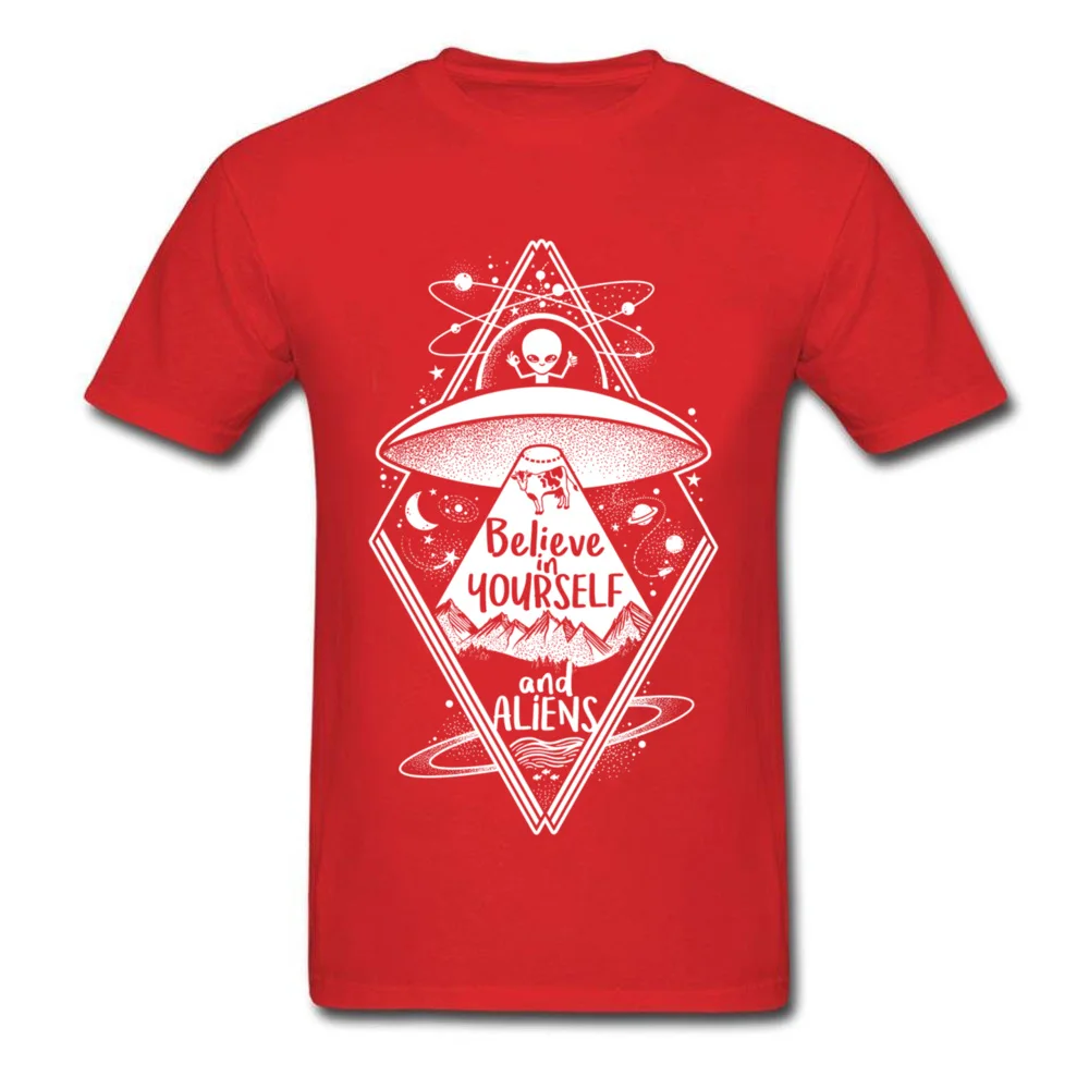 Casual Printed On Short Sleeve Tops T Shirt Labor Day Round Neck Pure Cotton Men T Shirt Printed On Tee-Shirts Fashionable believe in yourself and aliens 7504 red