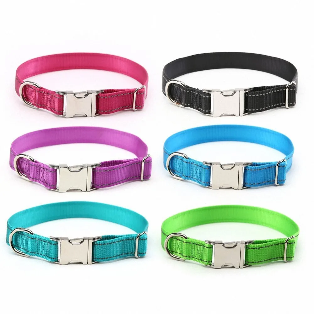 Safety Reflective Pet Dog Collar High Quality Metal Buckle Nylon Collar