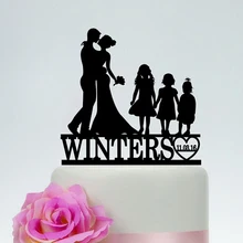 Семейный свадебный торт Топпер любовь Дата, жених и невеста с тремя маленькими девочками торт Топпер, пара с детским тортом Топпер