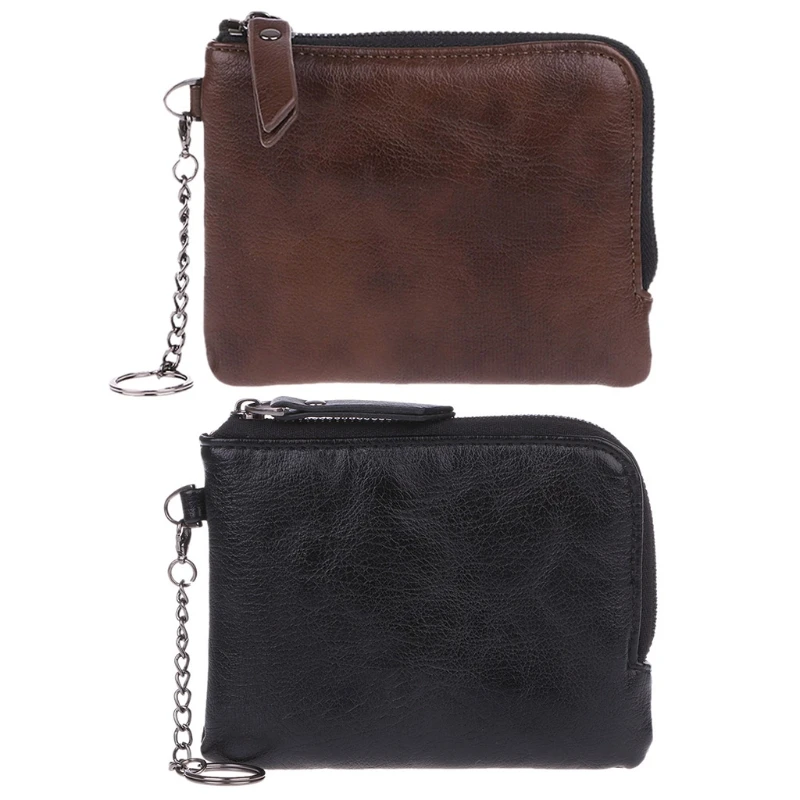 

Women Men Leather Mini Coin Change Purse Wallet Keyring Zipper Small Soft Bag
