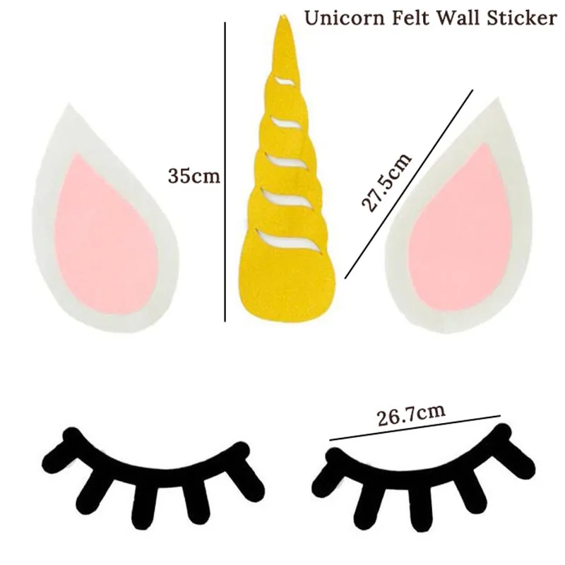 1 Набор, вечерние украшения для дня рождения, единорог, рога, ресницы, уши, наклейка на стену, бумага, помпоны, для детского душа, вечерние аксессуары для фона - Цвет: 2