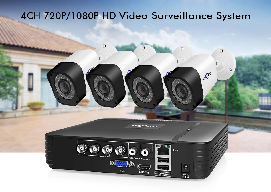 Hiseeu 4CH AHD CCTV камера системы 1.0MP 2MP ИК ночного видения домашняя наружная камера домашняя система видеонаблюдения комплект