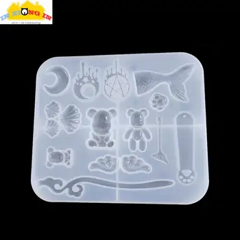 

Assorted Shiny Silicone Mold DIY Resin Mermaid Tail Pendant Jewelry Handmade Bear Seashell Moon Charms Angel Wing Cat Paw Molds