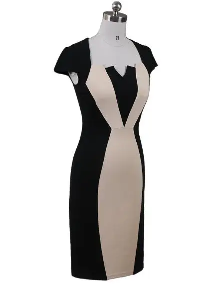 2019 Summer Women Retro Contrast Patchwork Belt Wear to Work Business vestidos Office Bodycon Pencil Female One Piece Dress Suit