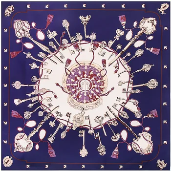 

lady Retro Key Northern Europe fashion style scarf 130*130cm twill silk scarf women square scarves tassel outdoor accessories