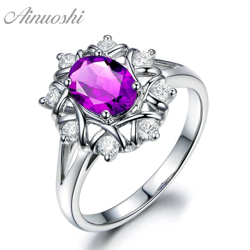

AINUOSHI Natural Amethyst Weaving Ring 1.5ct Oval Cut Gems 925 Sterling Silver Twisted Ring Engagement Party Jewelry Women Ring