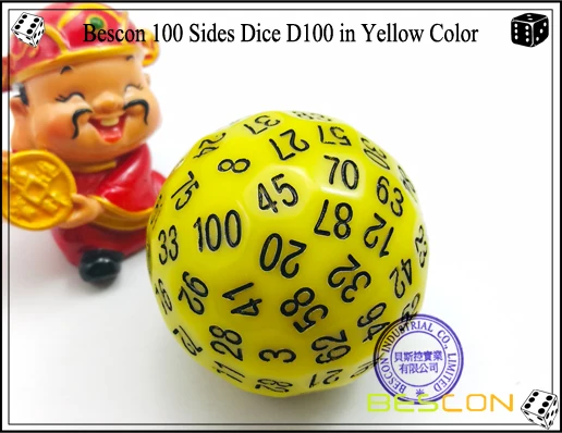 Bescon многогранные кости 100 сторон кости, D100 штампы, 100 сторонний кубик, D100 игровые кубики, 100 сторонний кубик желтого цвета
