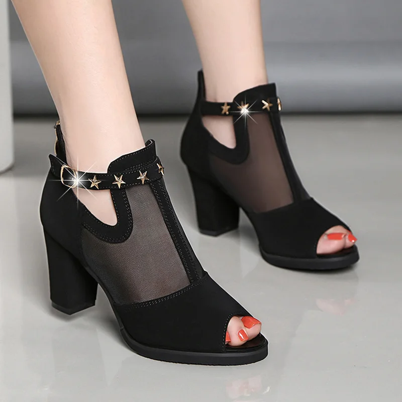 Sexy Ladies High Heels Women Sandals 2019 Summer Peep toe Women Square Heel Sandals Fashion Summer Woman Party Shoes A1099