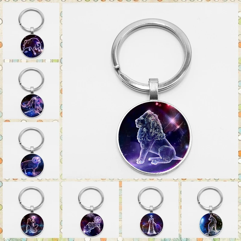 

HOT! Zodiac Keychain 12 Constellation Leo Virgo Libra Scorpio Sagittarius Silver Metal Pendant Keyring Birthday
