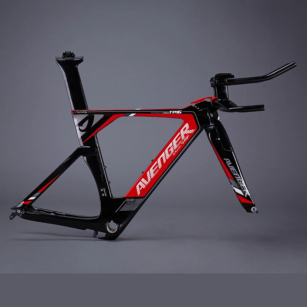 

Carbon Frame Road Bicycle Triathlon TT Bike Part Carbon Fiber Black Red AVENGER Painting Frame TM6 Time Trial Bike