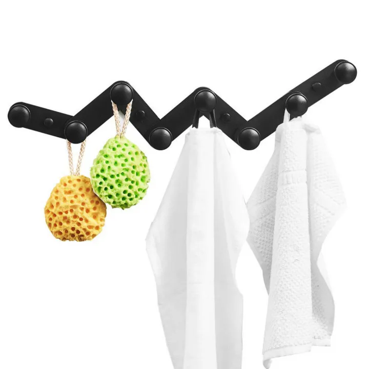 Black Accordion Coat Rail Towel Hooks Robe Hooks Expandable Hat Cap