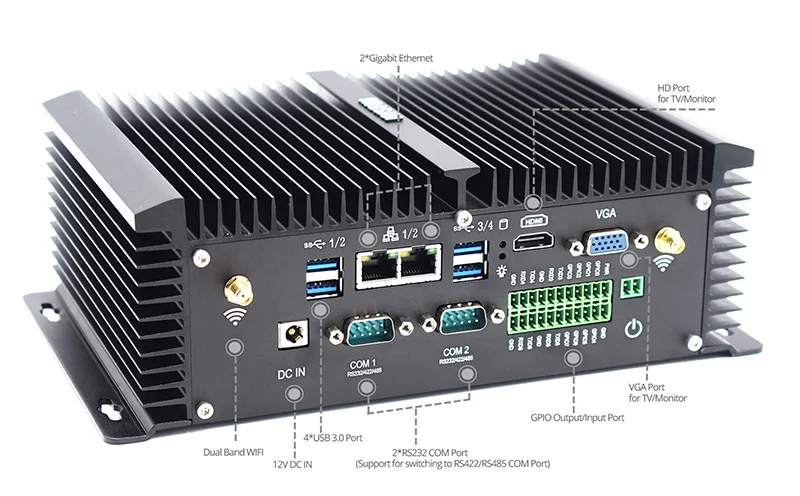 8-го поколения промышленный компьютер Core i5 8250u 8350u 2 intel nuc win10 VGA HDMI RS485 безвентиляторный процессор i7 linux J1900 серийной параллельной ПК