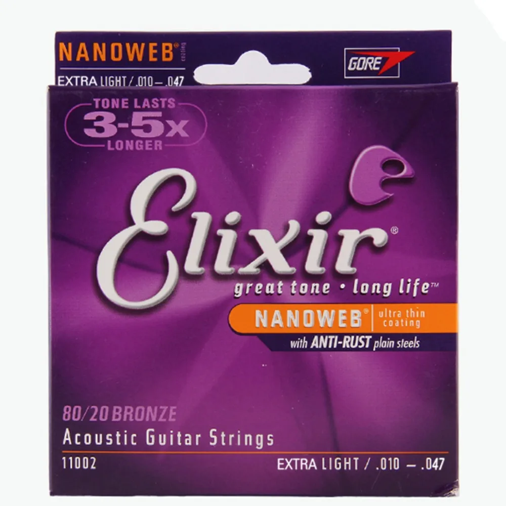 16102 Elixir Acoustic Nanoweb Phosphor Bronze Medium Guitar Strings 013-056