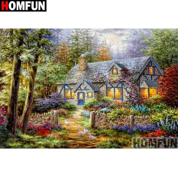 

HOMFUN Full Square/Round Drill 5D DIY Diamond Painting "House scenery" 3D Embroidery Cross Stitch 5D Home Decor Gift A17359