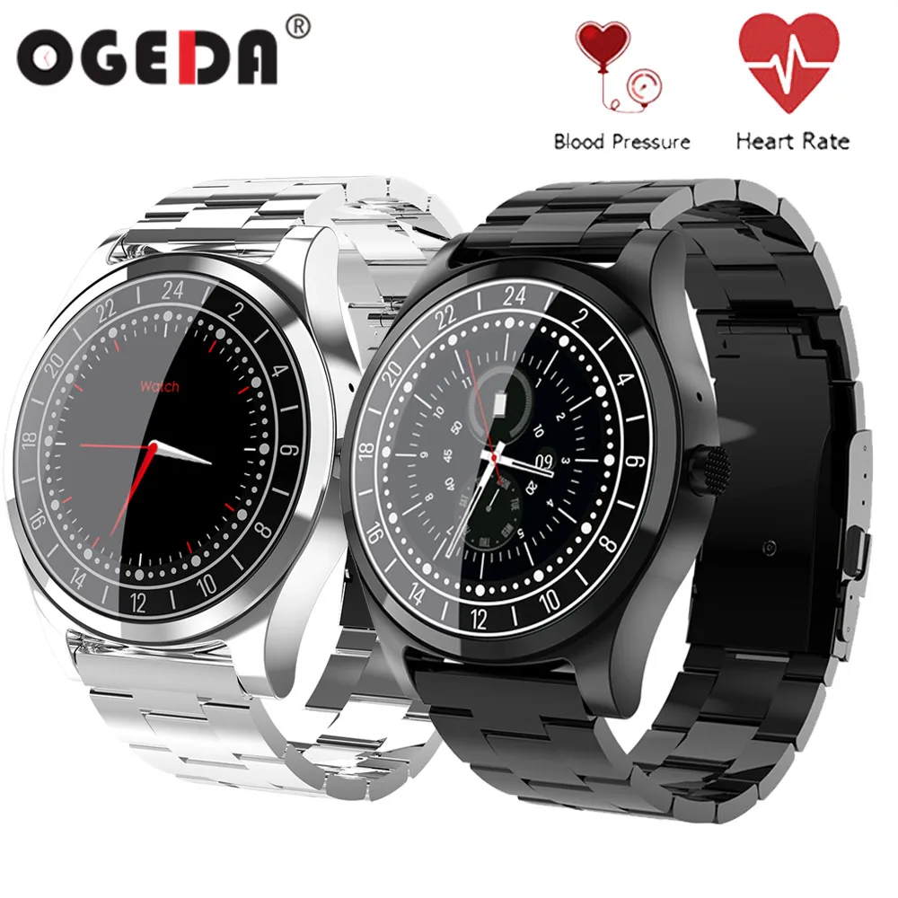 

Men SmartWatch sport LED Bluetooth Business Luxury fashion steel band Heart Rate Blood Pressure Sleep Monitor Fitness OGEDA 2019