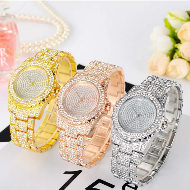 

2018 Gold Watch Women Luxury Brand New Ladies Quartz-Watch Gifts for Girl Full Steel Rhinestone Wrist Watches Relogio Feminino