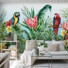 Попугай цветок тропический обои Крытый для гостиная бумага рулонов контакт рулонов Rainforest бумага в цветочках стены