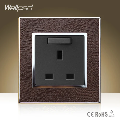 Wallpad Hotel 13A Великобритания переключаемая розетка козы Коричневая Кожаная панель