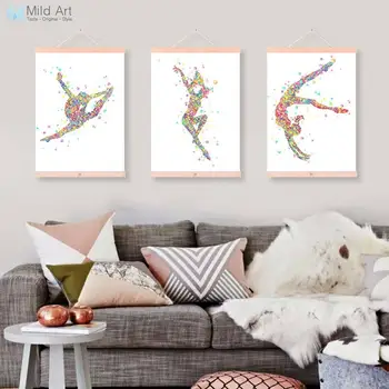 

Moder Watercolor Abstract Sports Girl Artistic Gymnastics Wooden Framed Canvas Paintings Home Deco Wall Art Print Picture Poster
