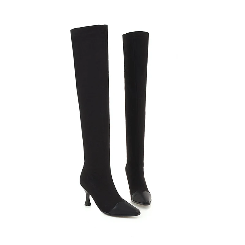 WETKISS/растягивающиеся женские сапоги на высоком каблуке размера плюс 34-48 женские ботфорты с квадратным носком женская зимняя обувь г