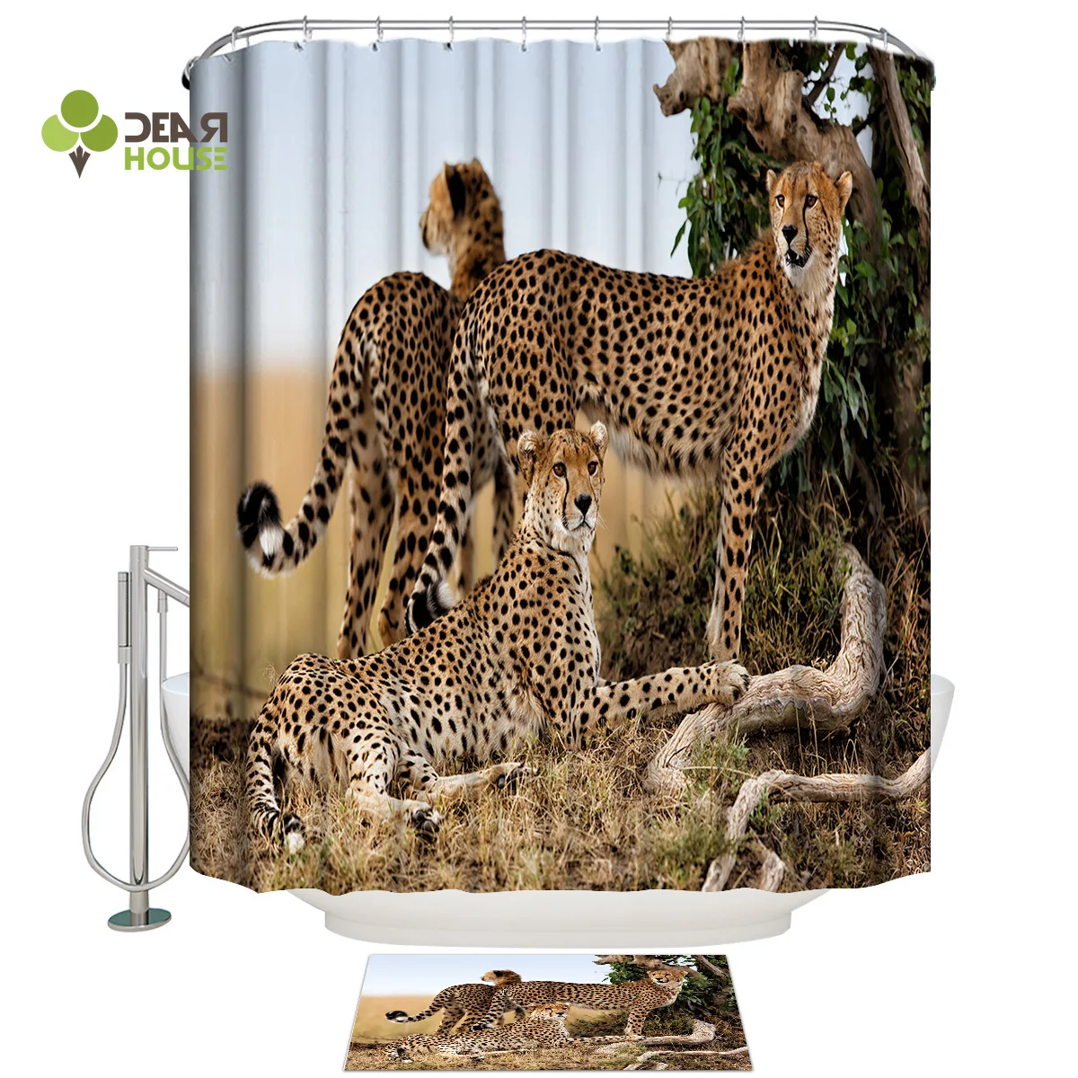 

Dearhouse Cheetah Animal Bathroom Mat With Shower Curtain Shower Curtain Doormat Sets Bathroom Accessory Sets 2 Piece Bathroom