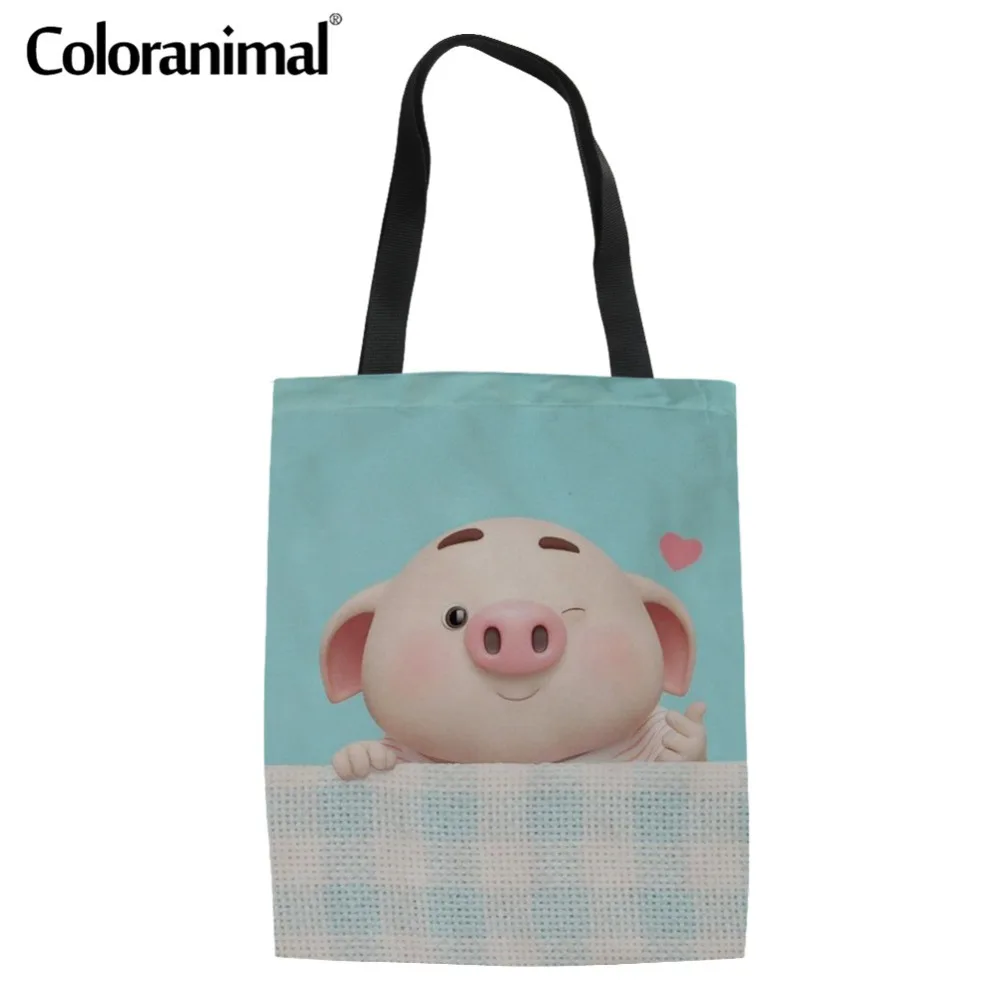 Разноцветное розовое белье, многоразовая Женская Хлопковая Сумка-тоут, мультяшная поросенка, 3D принт, Подростковая девушка, Mochila, школьный рюкзак, сумка для покупок