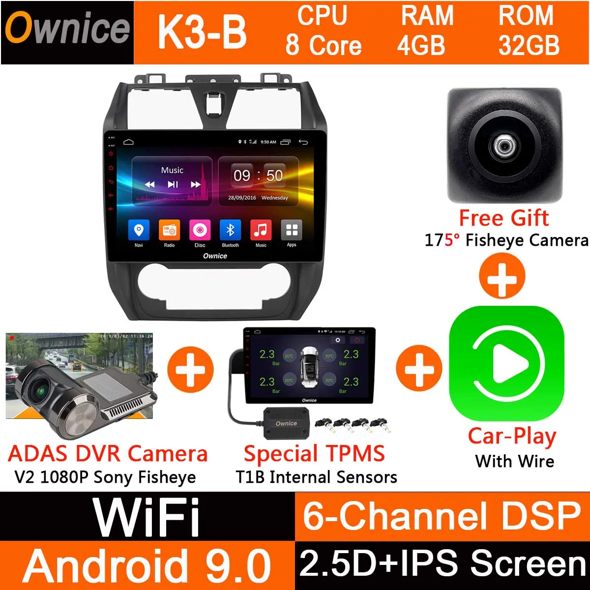 Ips 10,1 8 ядерный 4G+ 32G Android 9,0 автомобильный DVD Радио gps мультимедийный видео плеер для Geely Emgrand EC7 EC715 EC7-RV EC718 CarPlay DSP - Цвет: K3B-CarPlay-TPMS-DVR