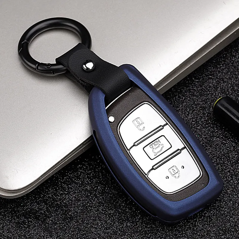 Классический цинковый сплав чехол для ключей автомобиля для hyundai Elantra Tucson Mistra Verna Sonata IX25 IX35 ключ защитный брелок - Название цвета: A blue