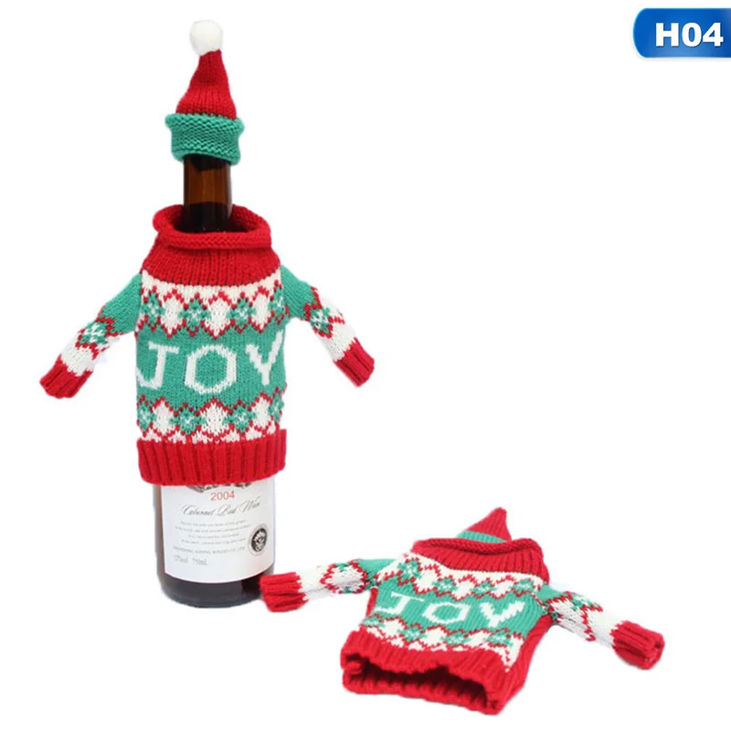 Один комплект рождественские украшения винный свитер на бутылку сумка Санта Клаус Вязание шапки на год Рождество домашний ужин вечерние Декор