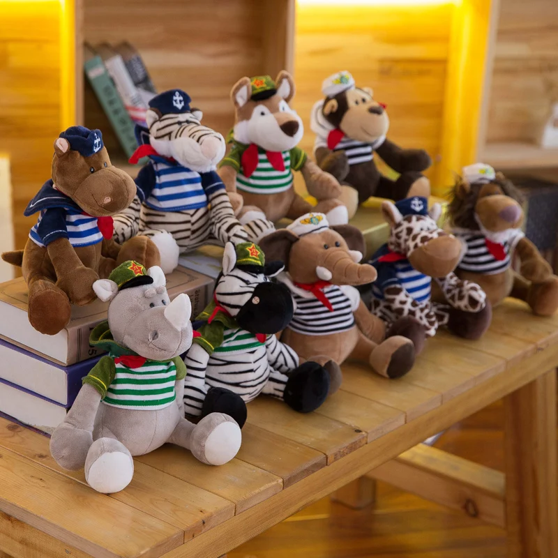 

Candice guo plush toy stuffed doll cartoon animal navy lion tiger elephant zebra Rhinoceros wolf monkey giraffe baby gift 1pc