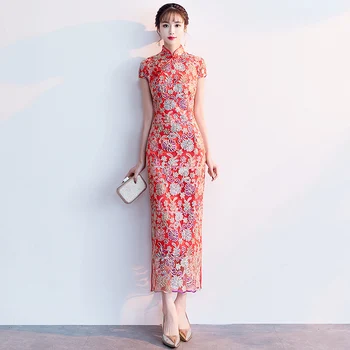 

Wedding Guest Dress Ball Gown Embroidery Qipao Long Prom Robe Fete Reformed Cheongsam Elegant Bridesmaid Dresses TS764