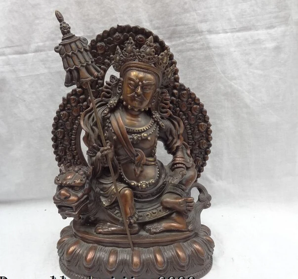 

JP S0114 11" Chinese Pure Bronze Black Jambhala Buddha Ride Lion Dragon Turtle Statue