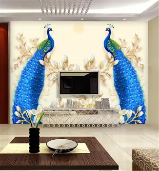 

Custom Any Size Mural Wallpaper High-end beautiful blue peacock Home Decor Living Room Wall Covering