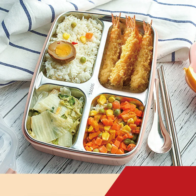 304 Stainless Steel Lunch Box Student School Kids Bento Box Japanese Style Portable Picnic Food Container China Tableware Sets
