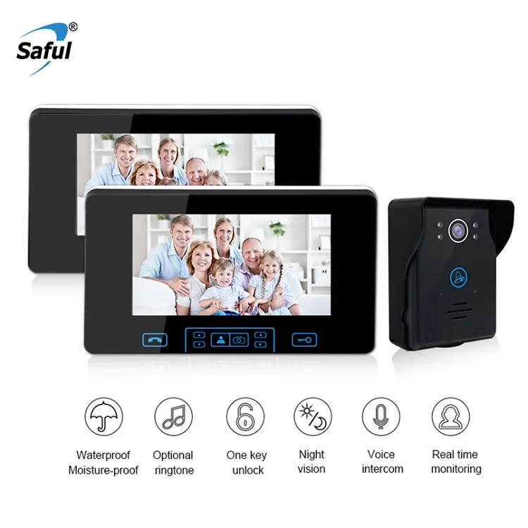Saful беспроводной " TFT видео телефон двери цифровая система внутренней связи с 1 монитором дверной Звонок камера глазок дверной звонок - Цвет: 1V2