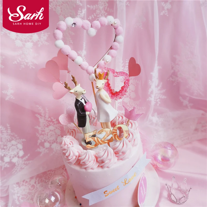 

Mr Ms Elk Heart suit Decoration Crown Angel Cake Topper for Wedding Valentine Party Birthday Supplies Baking Love Gifts