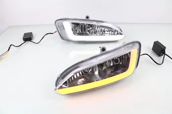 

Osmrk led drl daytime running light for Hyundai Santafe IX45 2013-2015 with moving yellow turn signals