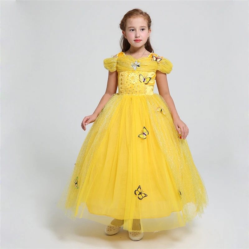 

Belle Dress 2-12 Yrs Girls Cinderella Dresses Girls Butterfly Clothing Children Halloween Clothes Teenage Girls Cartoon Dress