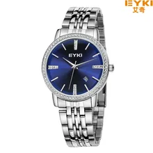 Eyki Marque Couple Tables Amateurs Montre Fine Marqueterie De Luxe Strass Cadran Bracelet En Acier Montres À Quartz Calendrier Montre Dames Montre