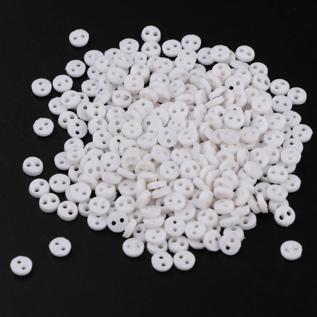 Mini Figures Dolls DIY Clothing Sewing Crafts Accessories 300 Pieces 4mm 2 Holes Resin Round Buttons White