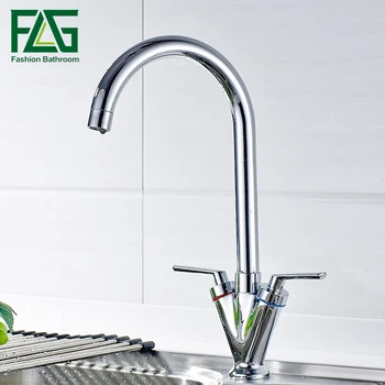 

FLG Kitchen Mixer Tap 360 Swivel Dual Handle Water Tap Chrome Kitchen Taps Torneira Cozinha Grifo Cocina 237-33C