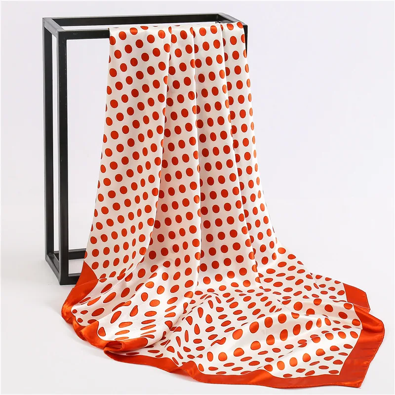 2019 New Women's Square Silk Scarf Ladies Shawls and Wraps Soft Dot Office Small Hair Neck Hijabs Foulard Neckerchief 90*90cm