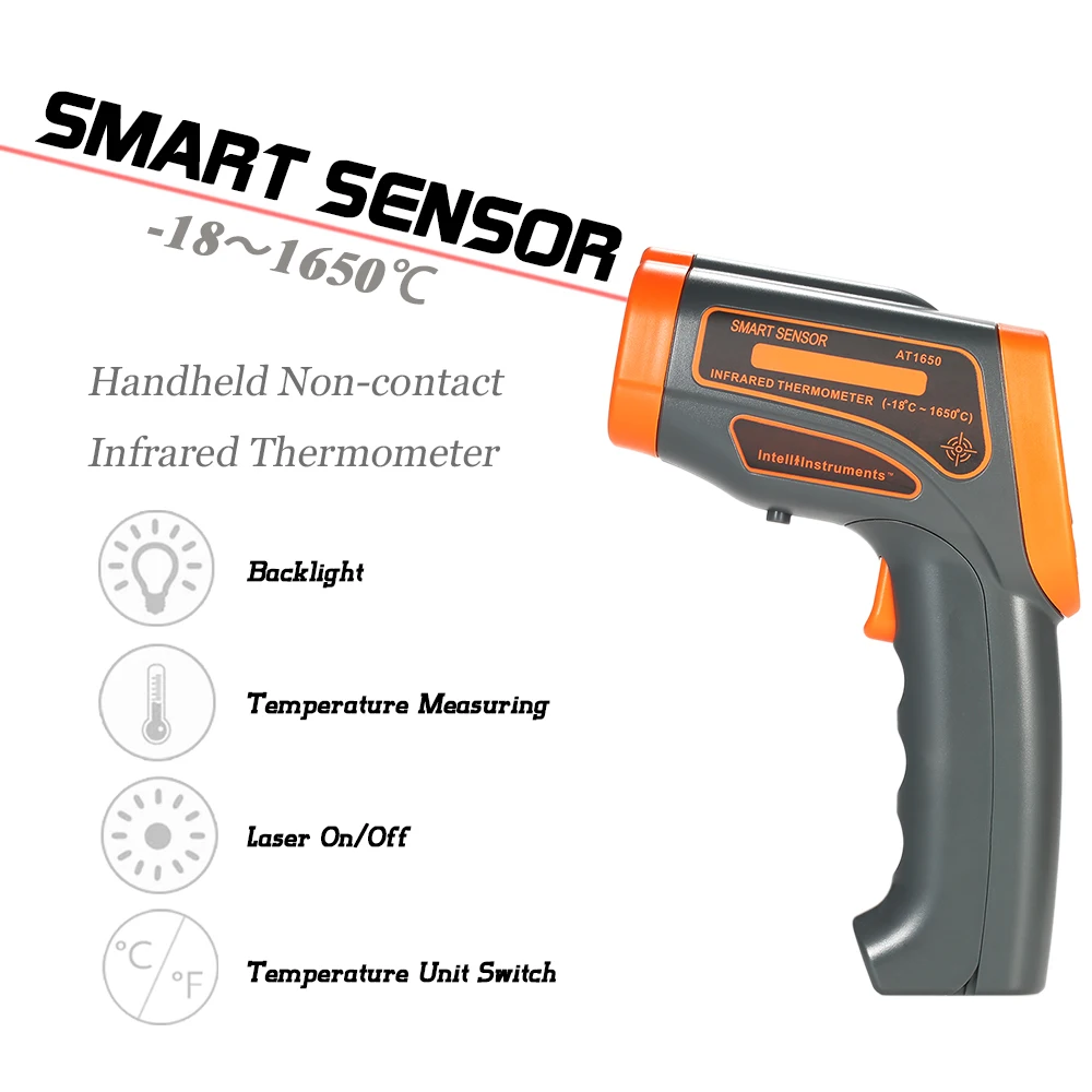 18-1650C 20:1 цифровой термометр ИК инфракрасный измеритель температуры ЖК-пирометр+ Подсветка C/F измерение температуры