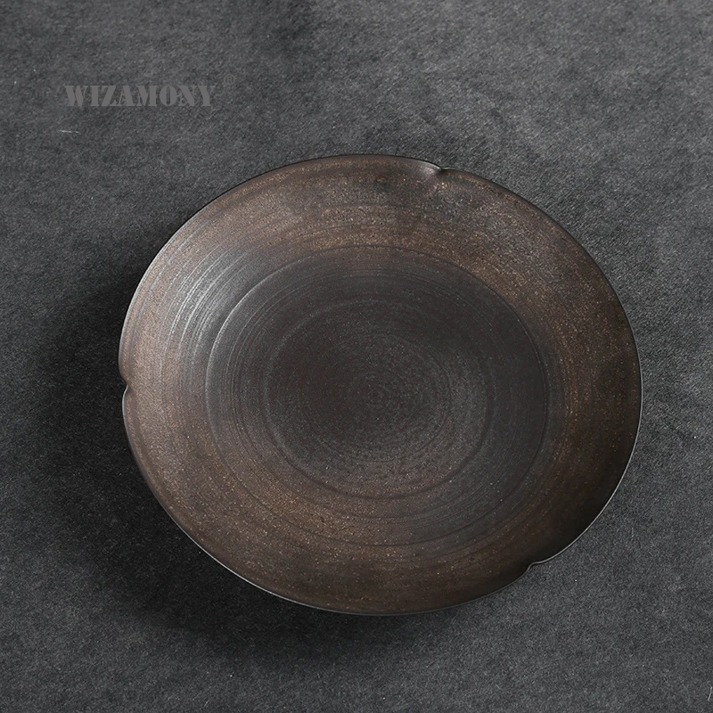 

WIZAMONY Chinese Japanese Style Tea Saucers Tea Tray Rust Glaze Ceramic tea ceremony Heat-Insulating Tea Set teaset teaware