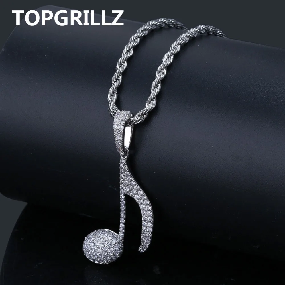 

TOPGRILLZ ожерелье с кулоном в виде музыкальной ноты в стиле хип-хоп медный Золотой Серебряный цвет кубический циркон украшение для мужчин женщин Подарки веревочная цепочка