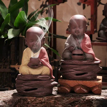 

14X10cm Creative reading scriptures/Alms bowl Little Monk Buddha Censer Home/Office Decoration Creative Backflow Incense Burner