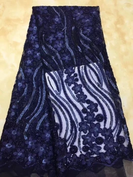 

Sequined Embroidered Lace, Nigerian Dark Blue Lace Fabric, African Lace Fabric 2019 with Flower CD2987